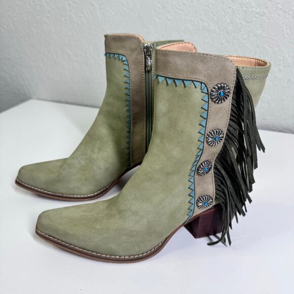 ARIDER GIRL Boots 7 Gizelle Mid-Calf Fringe Western Stacked Heel Cowgirl Rodeo - Picture 6 of 10